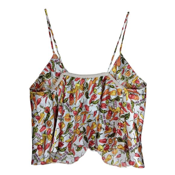 Pretty Lady Pajama Top Size Large Silky Hot Pepper Pattern Attached Bow - Picture 4 of 6